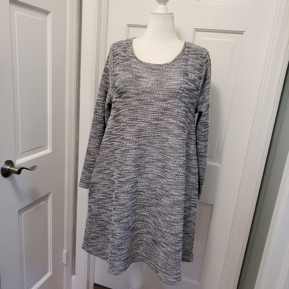 NWT LOFT Outlet Lounge Black & White Marled Bounce Knit Swing Dress, Casual